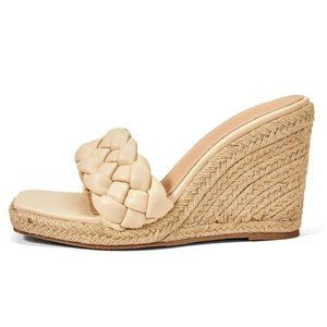 Braided Espadrille Wedge Slide Sandals in Apricot Size US 8